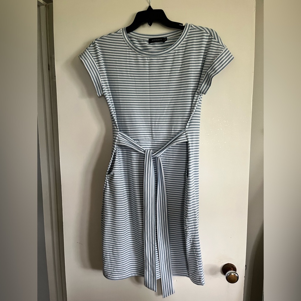 Madewell Blue Stripe Tie-Waist Cotton Dress